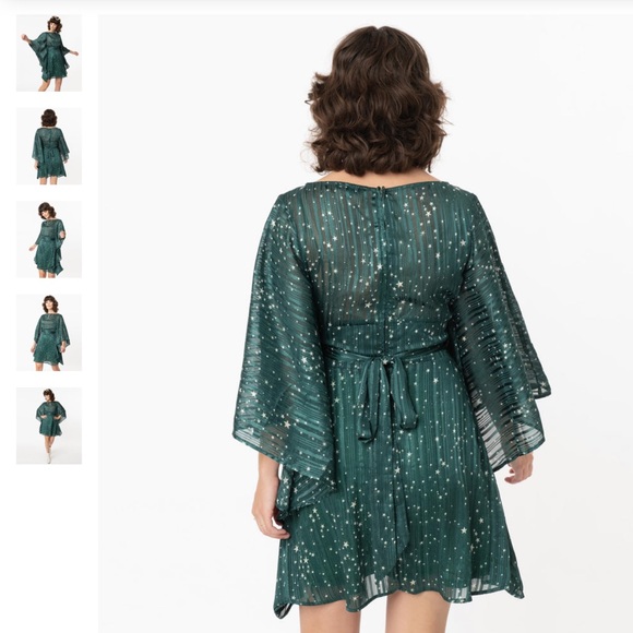Smak Parlour Green & Silver Star Print Social Climber Caftan - Picture 2 of 3